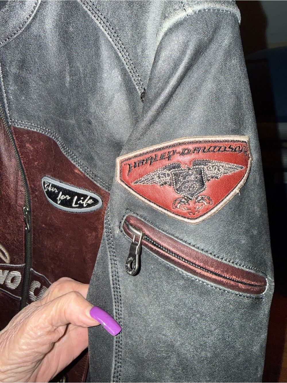 Harley-Davidson Black and Brown Leather Patchwork Women’s Biker Jacket - Picture 7 of 9